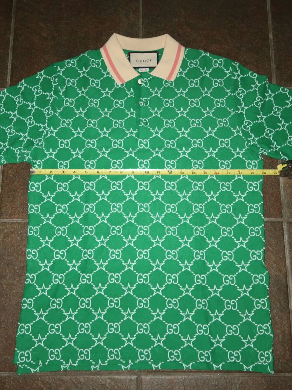 Gucci Green/Blue/White GG Stretch Cotton Men's Polo Shirt Size Large